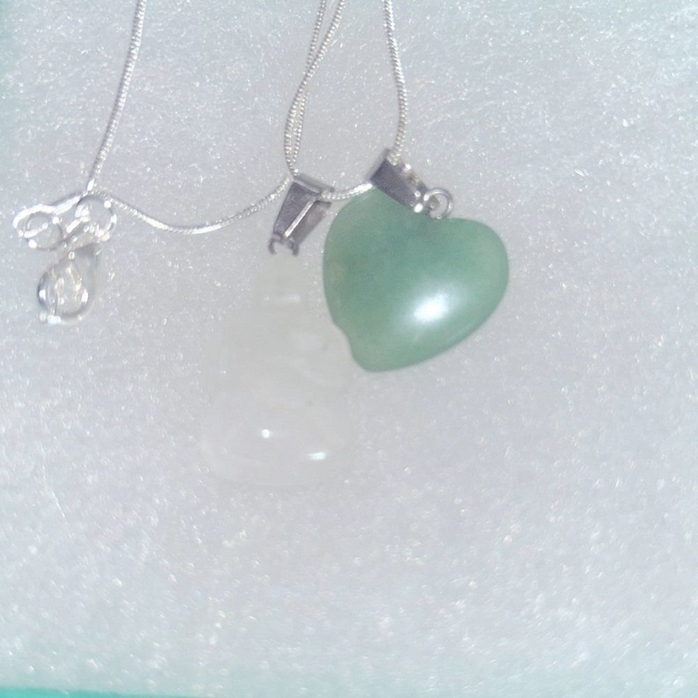 Jade Heart ❤️ & Quartz Crystal turtle 🐢 sterling silver 16” necklace